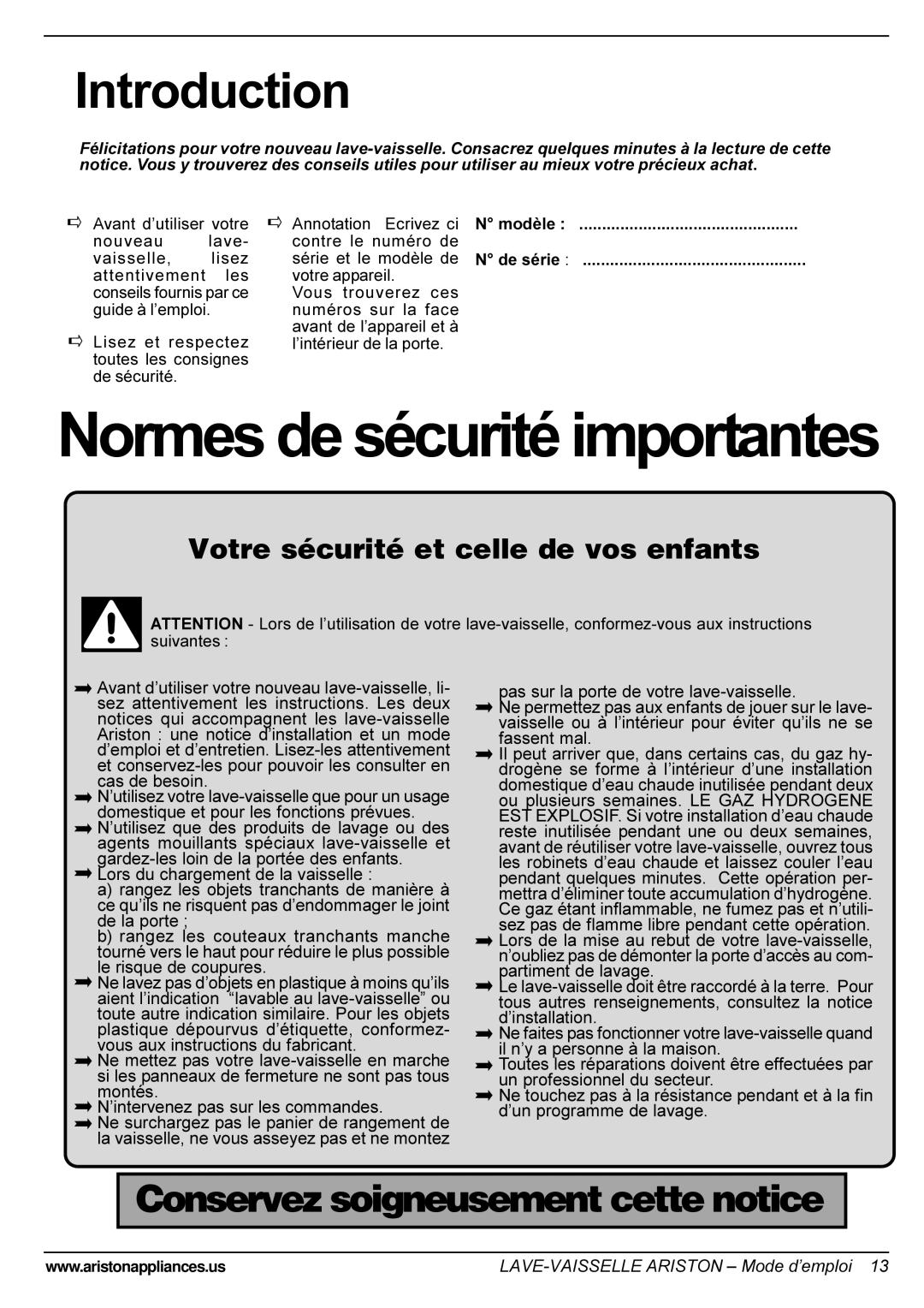 Ariston LI 700 I-S-X manual Normes de sécurité importantes 