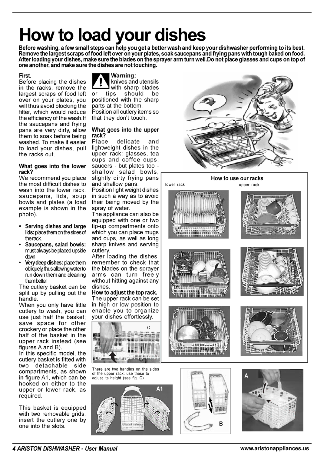 Ariston LI 700 I-S-X manual How to load your dishes, What goes into the lower rack?, What goes into the upper Rack? 