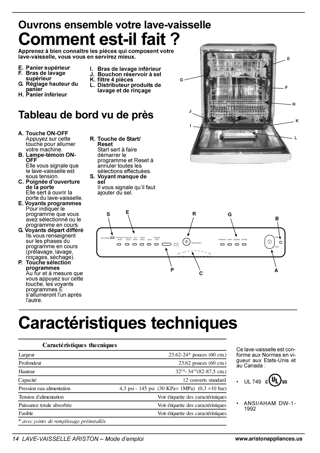 Ariston LL 64 B-S-W manual Comment est-il fait ?, Caractéristiques techniques 