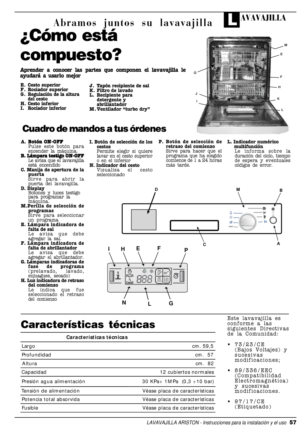 Ariston LV 680 DUO manual Abramos juntos su lavavajilla, Características técnicas 