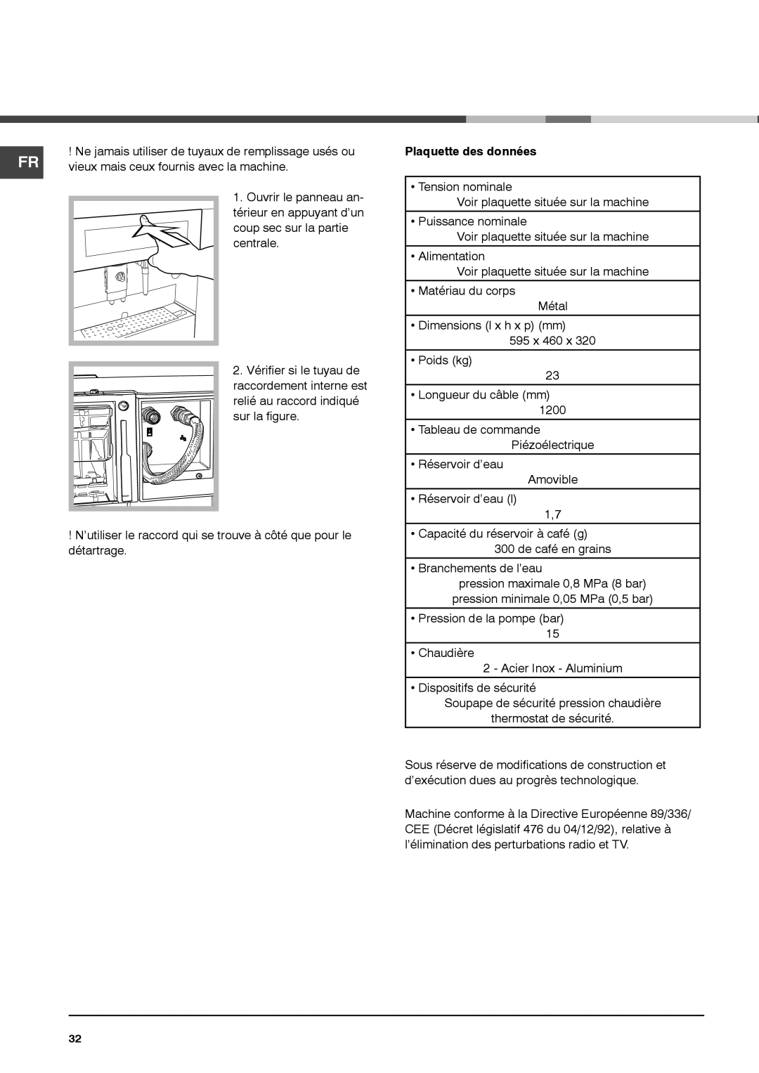Ariston MCA15NAP manual Plaquette des données 