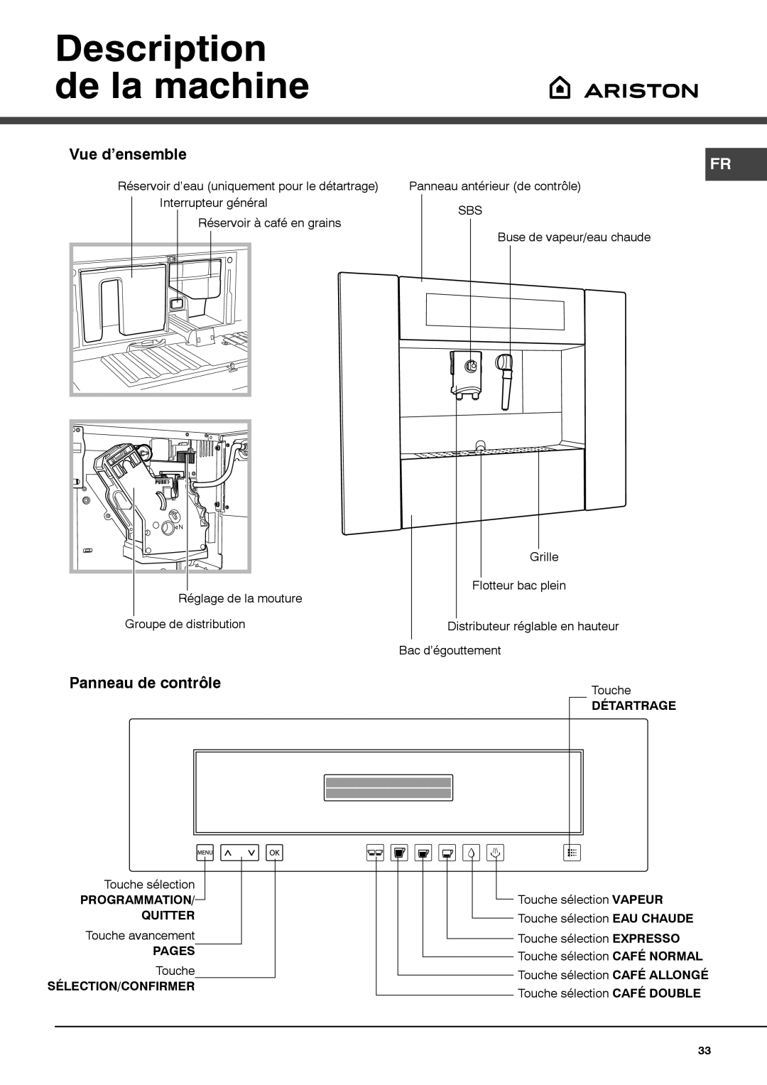 Ariston MCA15NAP manual Description de la machine, Vue d’ensemble, Panneau de contrôle 