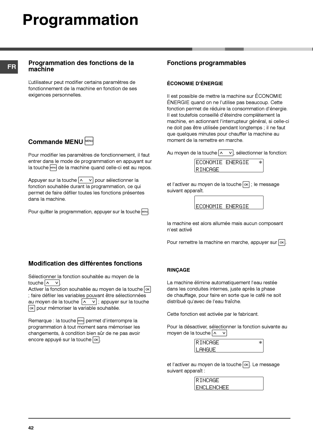 Ariston MCA15NAP manual Programmation 