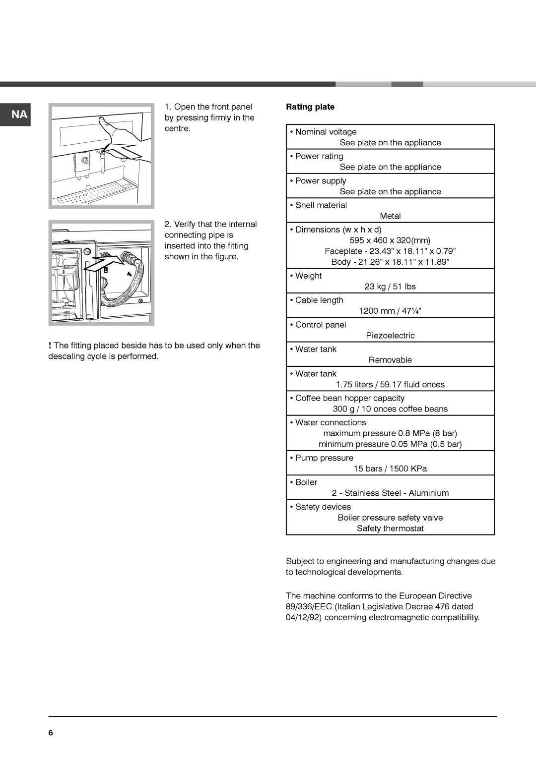 Ariston MCA15NAP manual Rating plate 