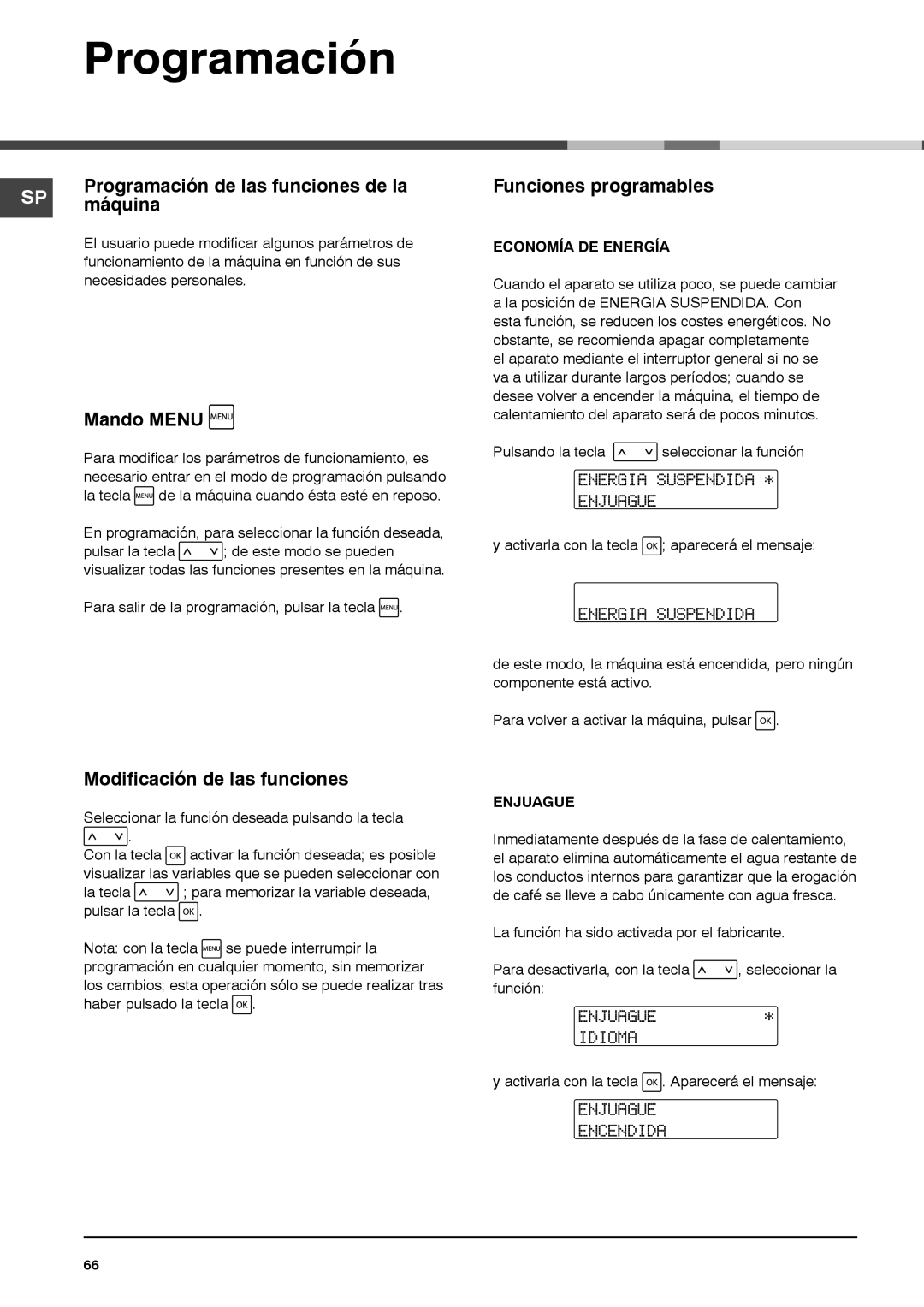 Ariston MCA15NAP manual Programación 