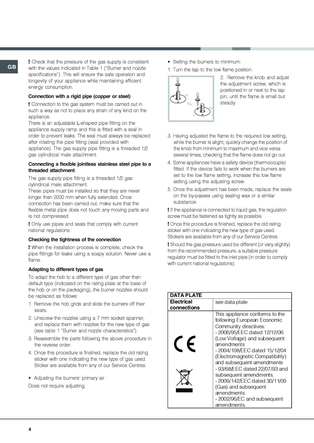 Ariston PH640MT PR Connection with a rigid pipe copper or steel, Checking the tightness of the connection, Electrical 