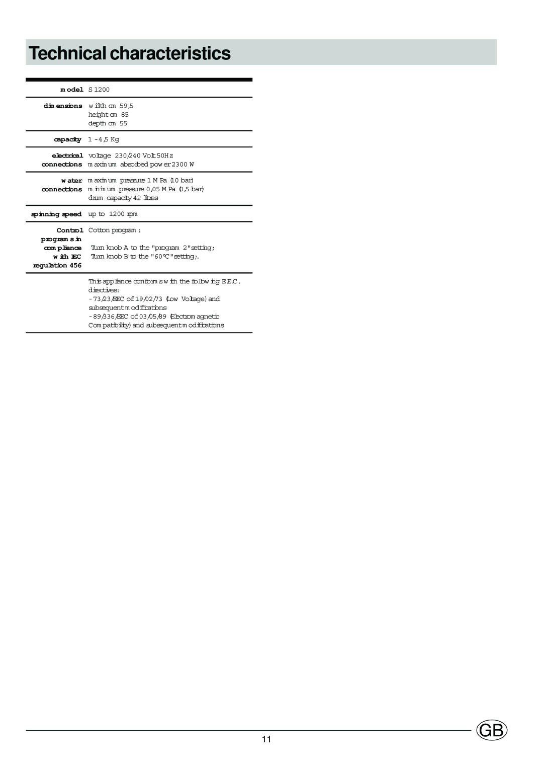 Ariston S1200UK, S1200AUK manual Technical characteristics, Com pliance 