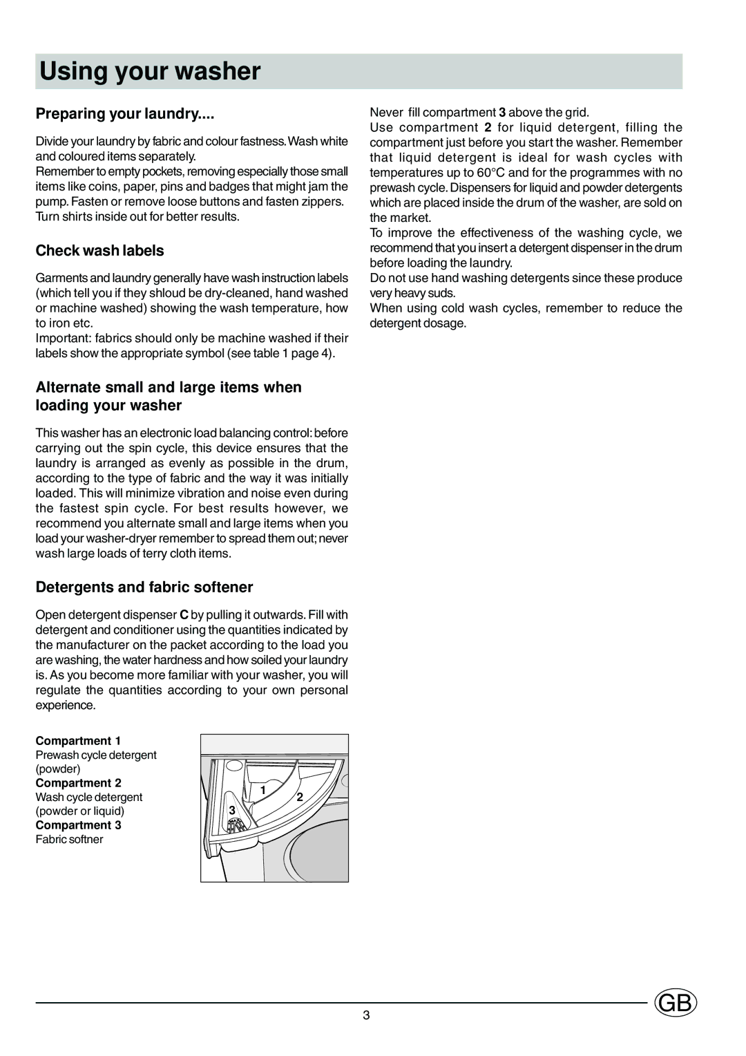 Ariston S1200UK, S1200AUK Using your washer, Preparing your laundry, Check wash labels, Detergents and fabric softener 