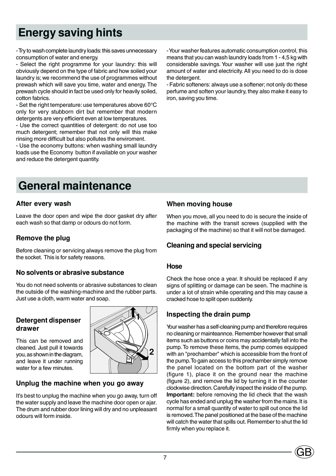 Ariston S1200UK, S1200AUK manual Energy saving hints, General maintenance 