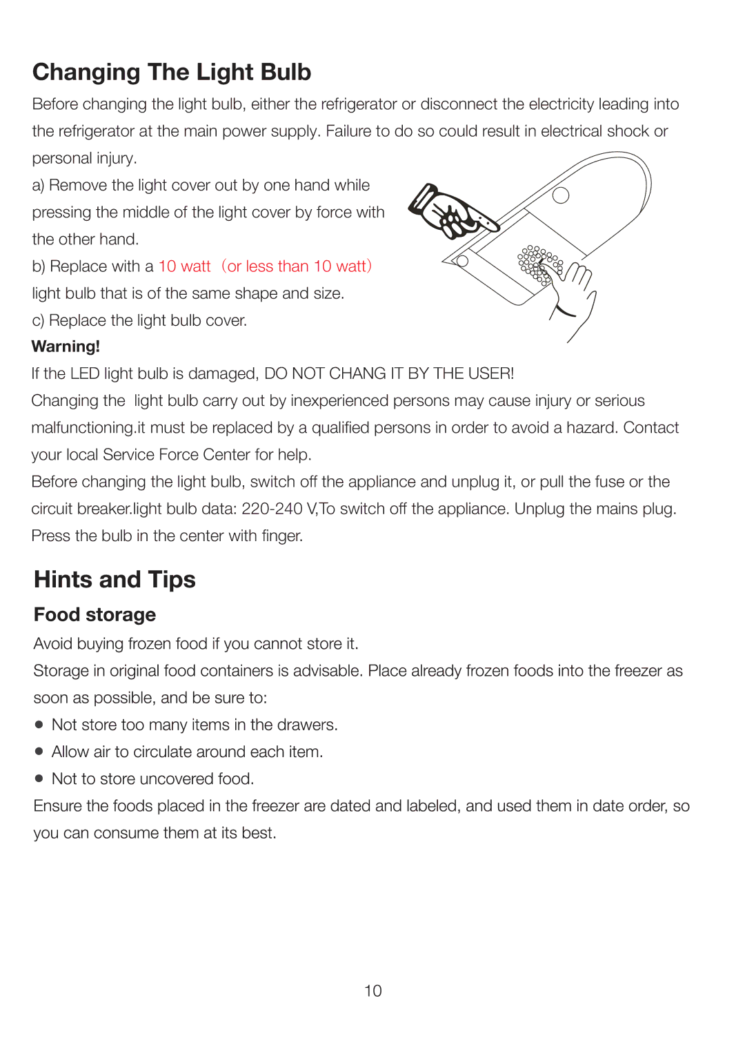 Ariston SD 350 I (FE) manual Changing The Light Bulb 