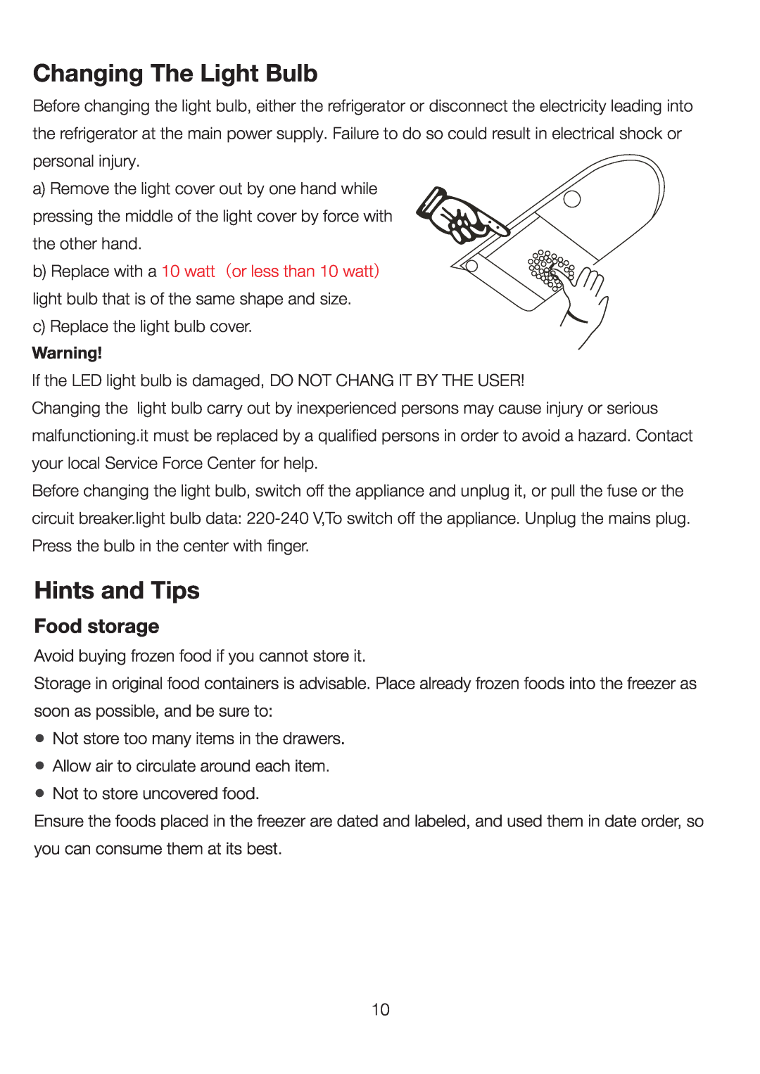 Ariston SD 350 I (FE) manual Changing The Light Bulb 