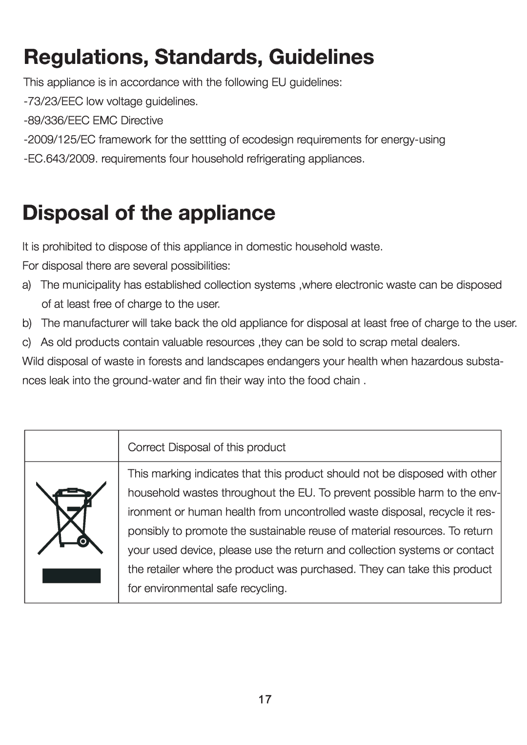 Ariston SD 350 I (FE) manual Regulations, Standards, Guidelines, Disposal of the appliance 