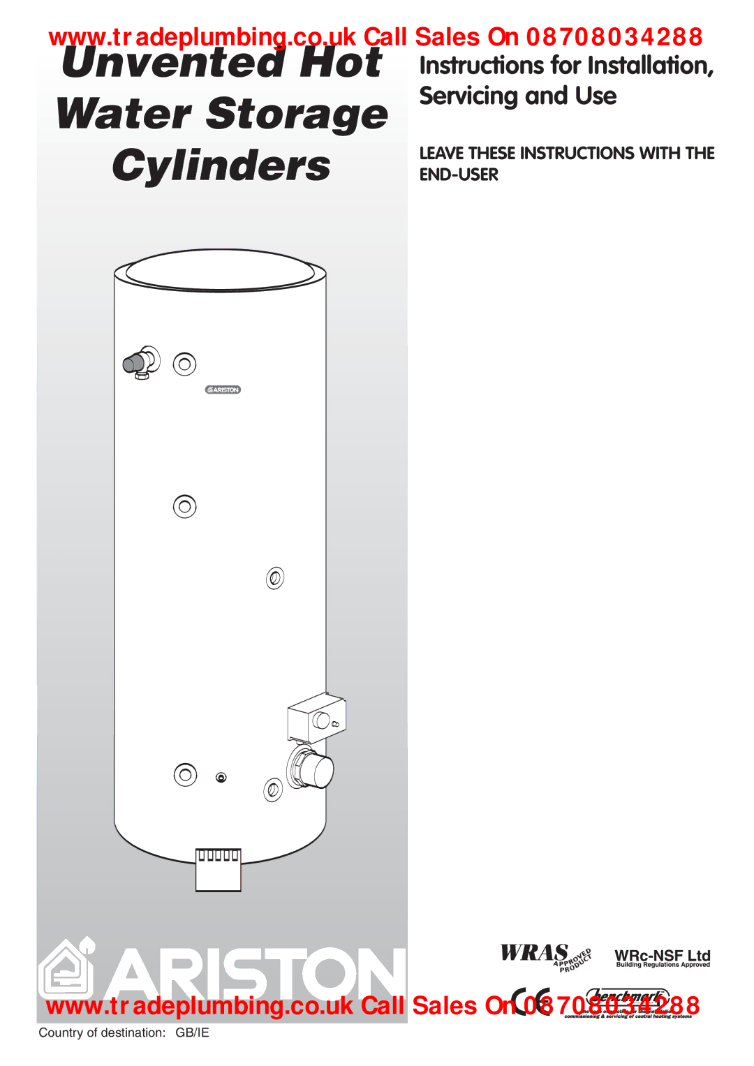 Ariston Unvented Hot Water Storage Cylinders manual 