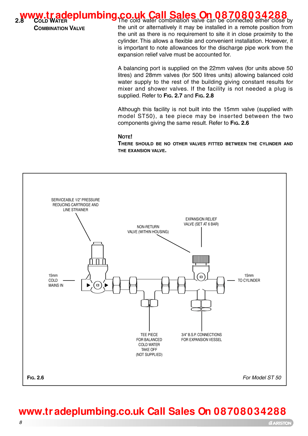 Ariston Unvented Hot Water Storage Cylinders manual Expansion relief valve must be accounted for 