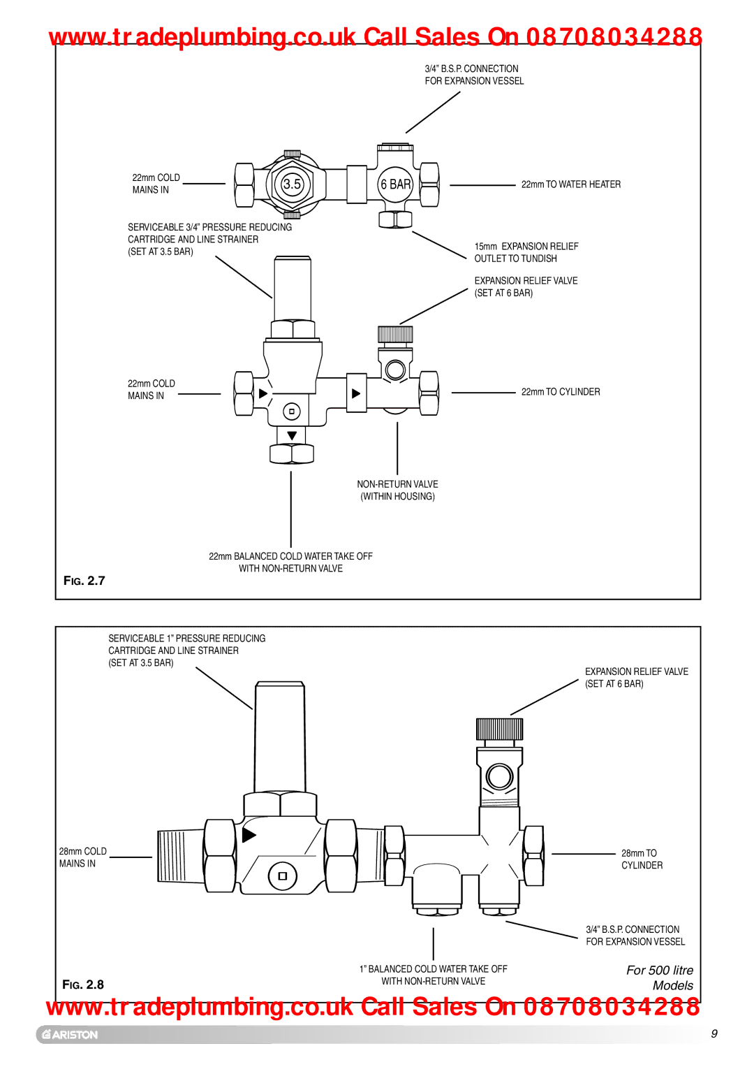 Ariston Unvented Hot Water Storage Cylinders manual Call Sales On 