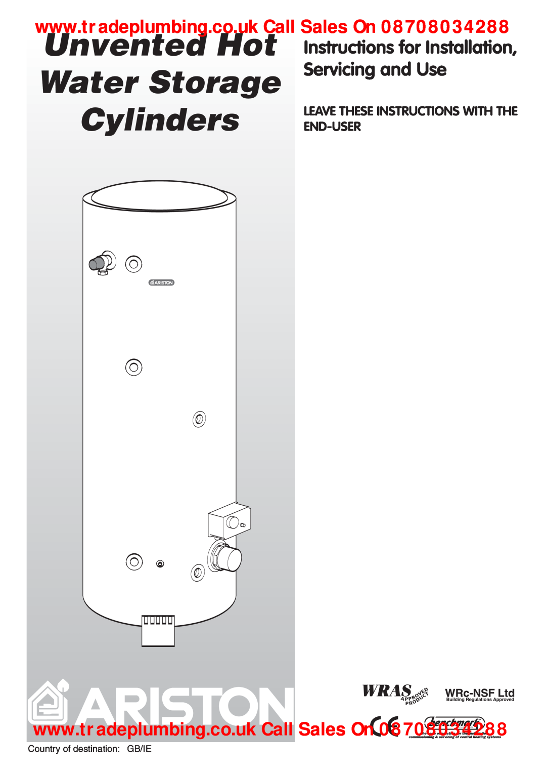 Ariston Unvented Hot Water Storage Cylinders manual Instructions for Installation, Servicing and Use 