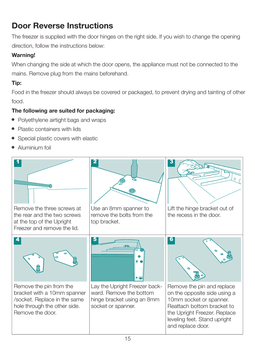 Ariston UP 350 FI (FE) manual Door Reverse Instructions 