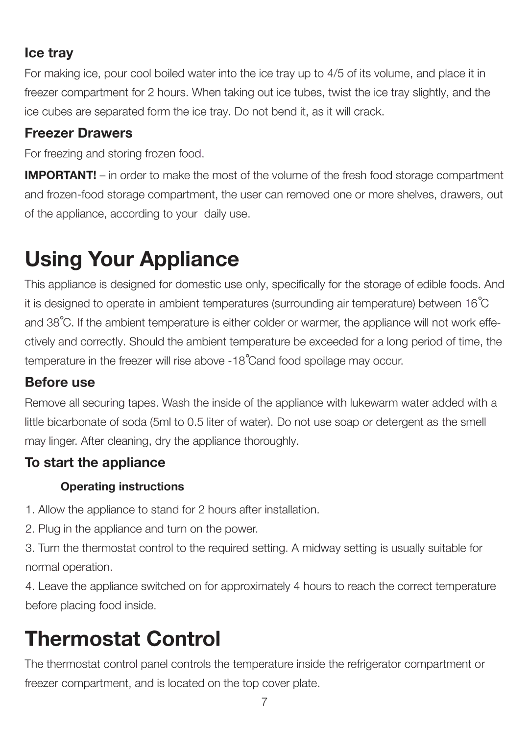 Ariston UP 350 FI (FE) manual Using Your Appliance, Thermostat Control 