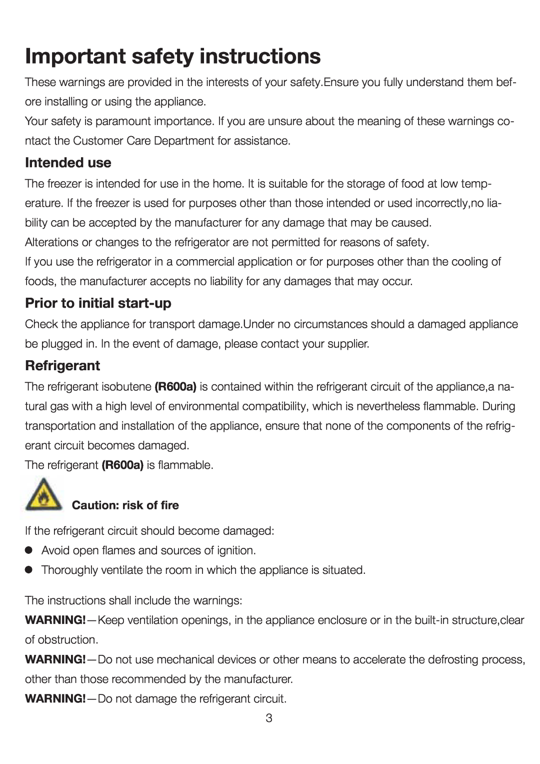 Ariston UP 350 FI (FE) manual Important safety instructions, Intended use, Prior to initial start-up, Refrigerant 