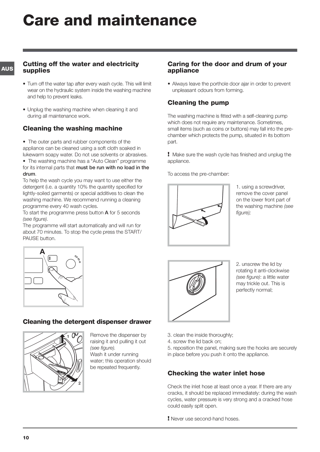 Ariston WMF 729 manual Care and maintenance 