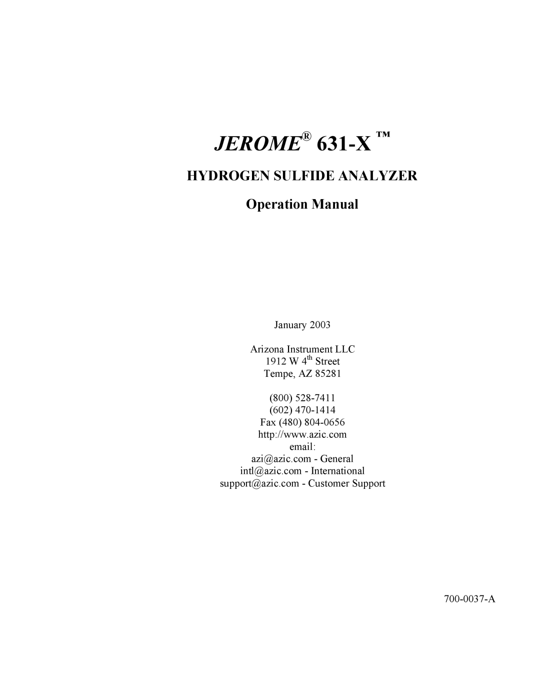 Arizona Jerome 631-X operation manual 