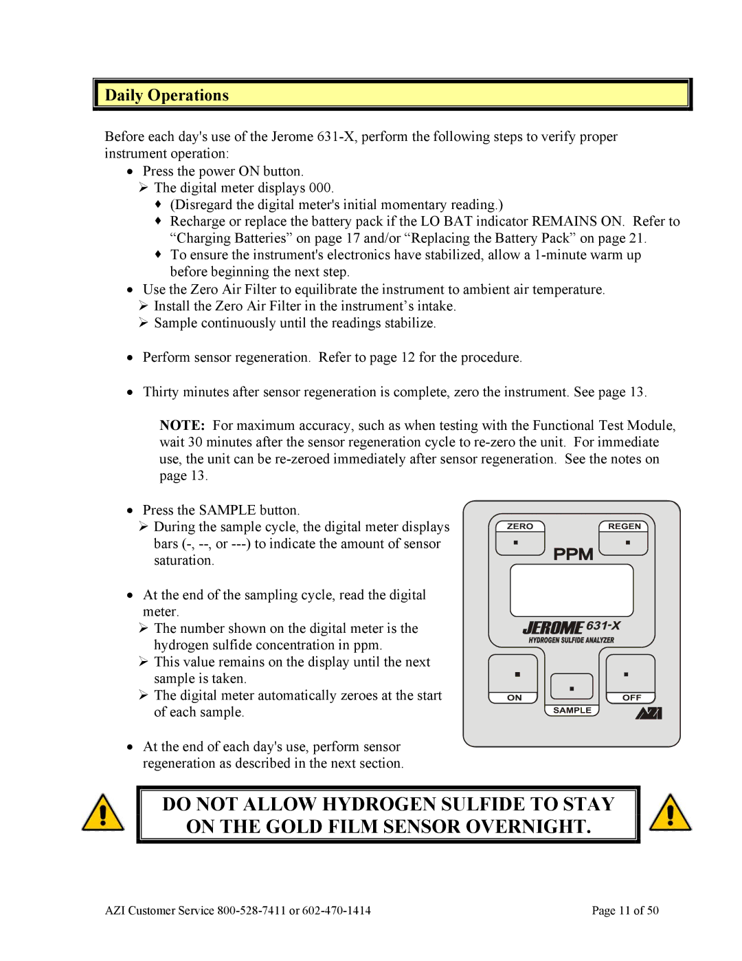 Arizona Jerome 631-X operation manual Daily Operations 