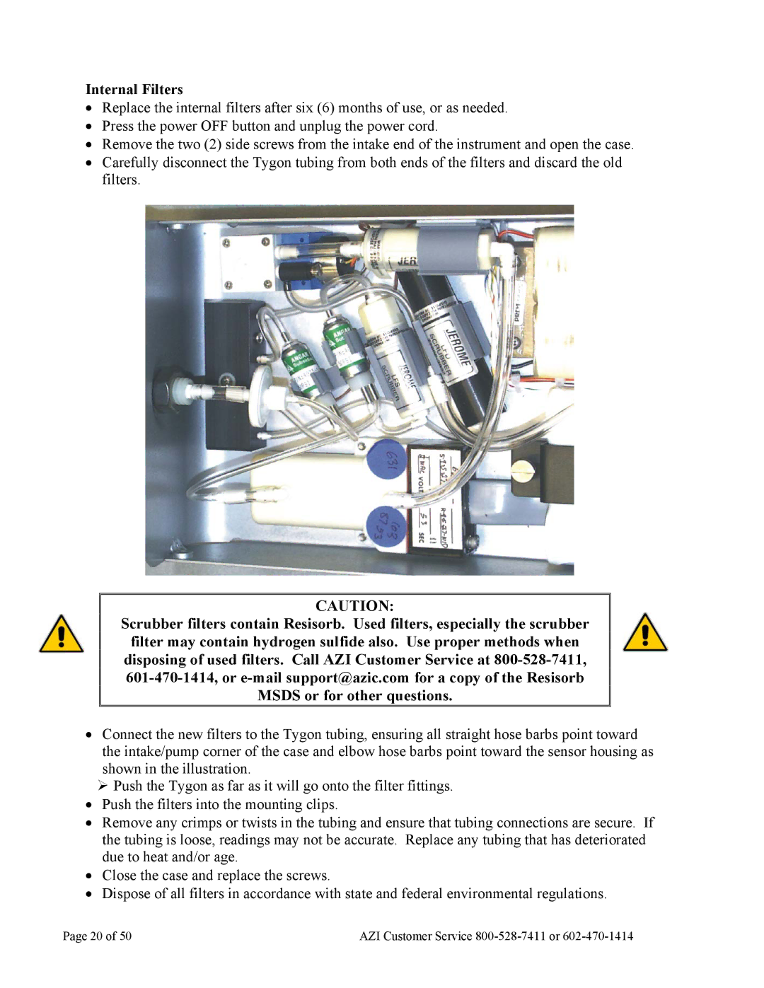 Arizona Jerome 631-X operation manual Internal Filters 