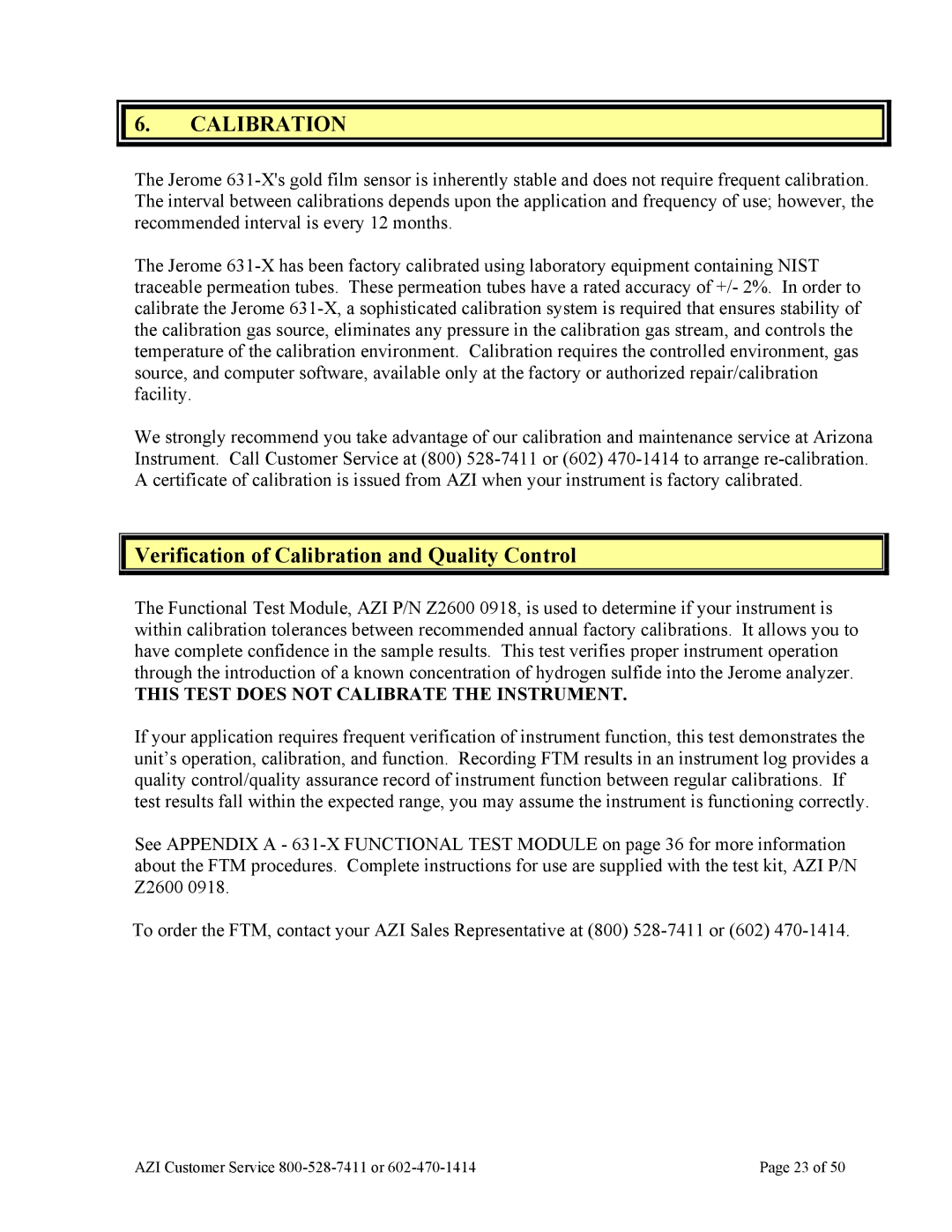 Arizona Jerome 631-X operation manual Verification of Calibration and Quality Control 