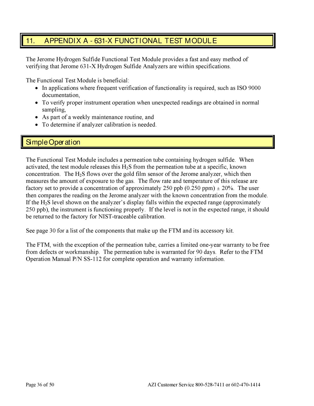 Arizona Jerome 631-X operation manual Appendix a 631-X Functional Test Module, Simple Operation 