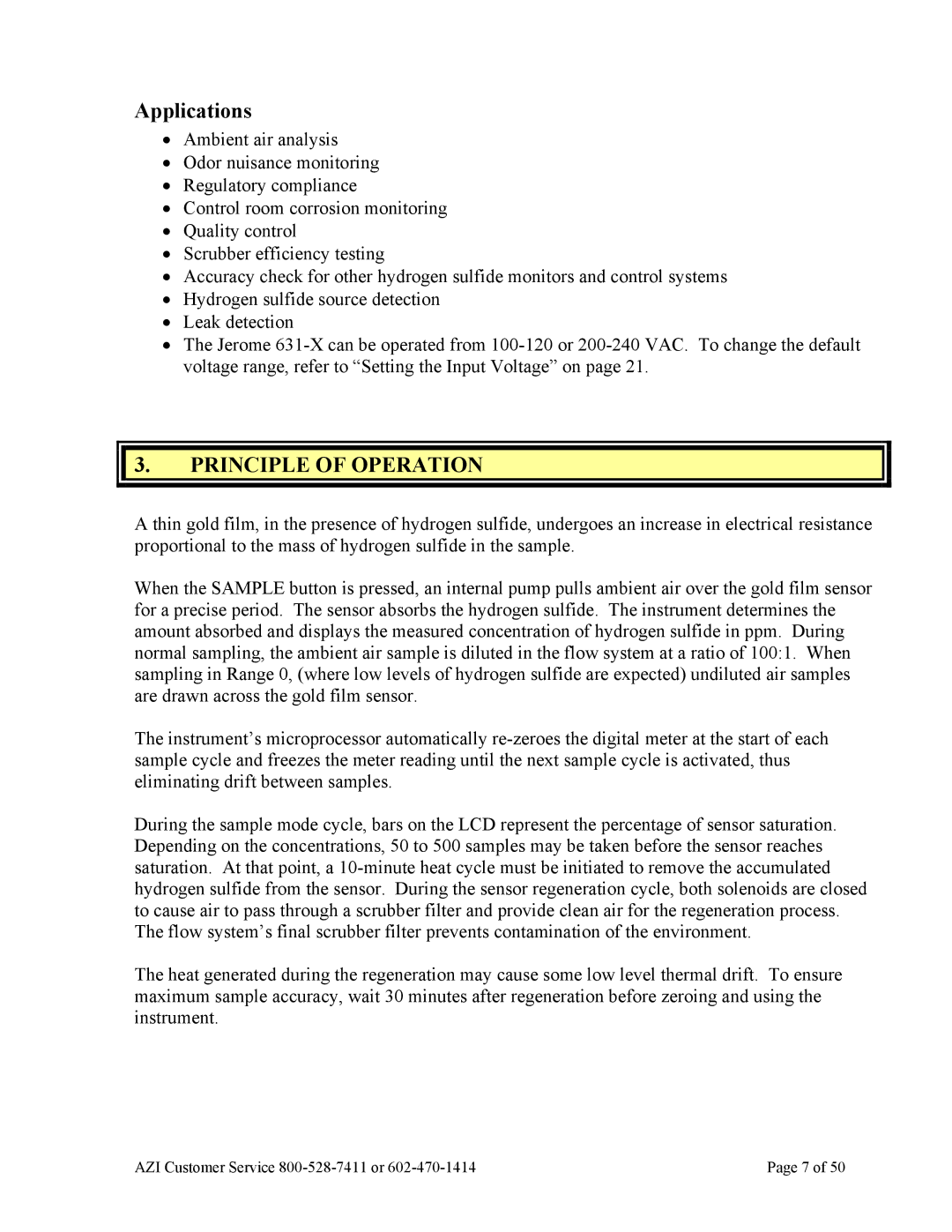 Arizona Jerome 631-X operation manual Applications, Principle of Operation 