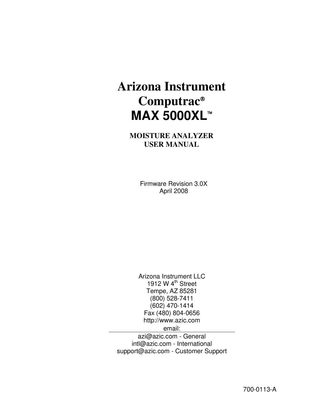 Arizona MAX-5000XL user manual MAX 5000XL 