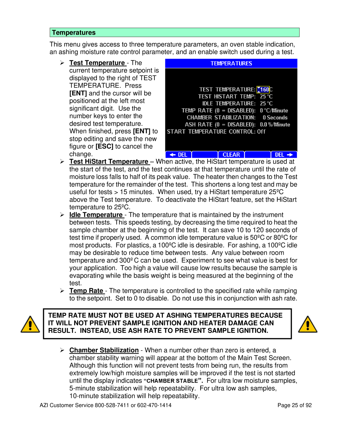 Arizona MAX-5000XL user manual Temperatures 