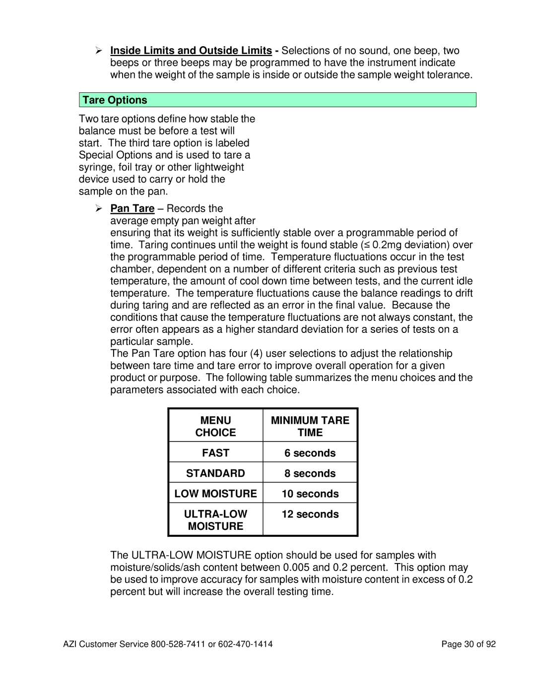 Arizona MAX-5000XL user manual Tare Options, Moisture 