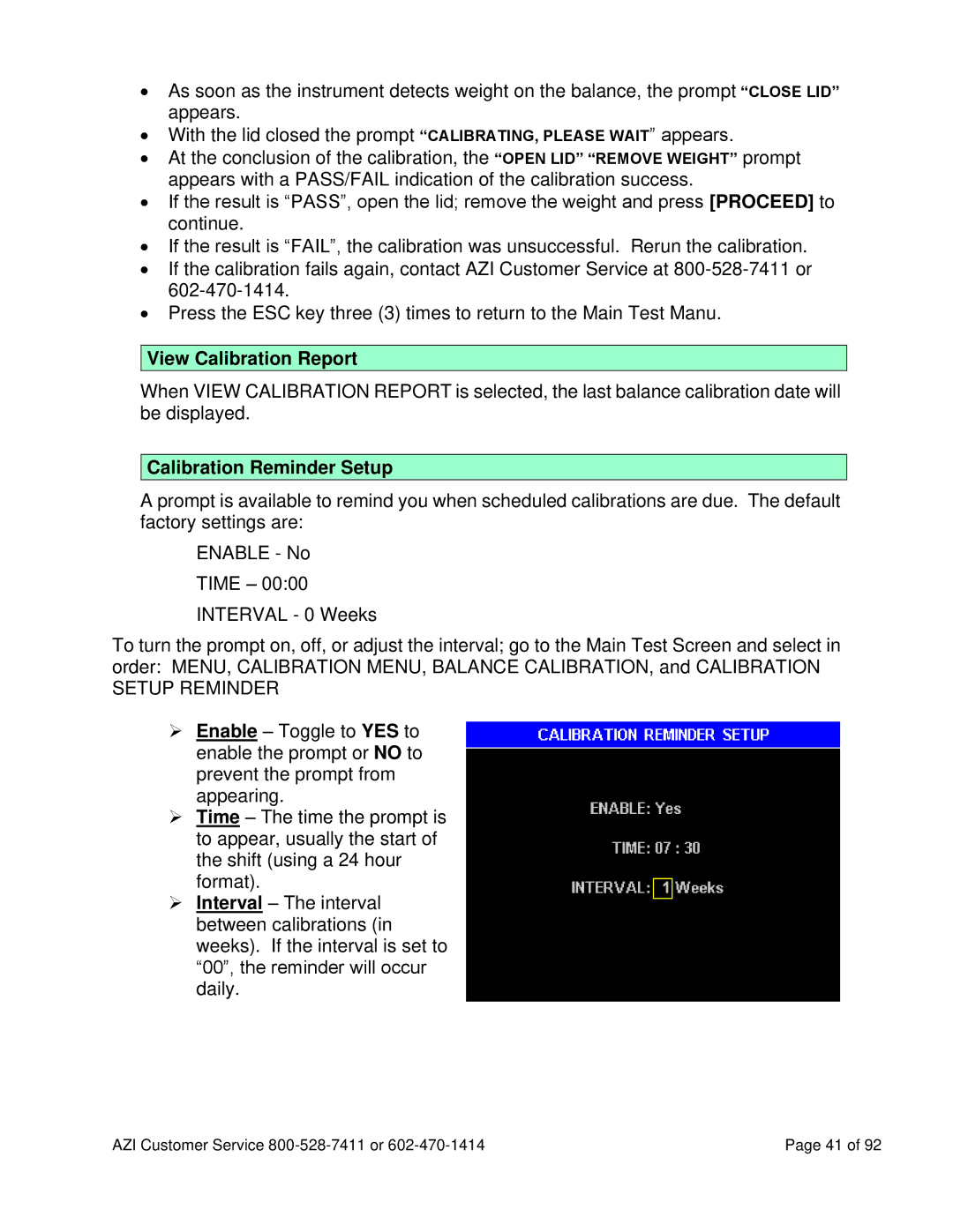 Arizona MAX-5000XL user manual View Calibration Report, Calibration Reminder Setup 