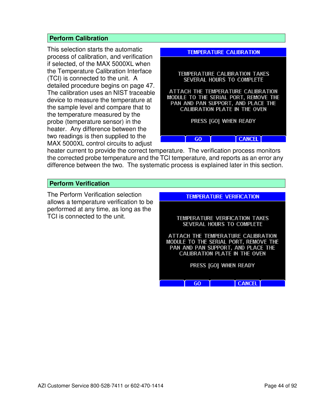 Arizona MAX-5000XL user manual Perform Calibration, Perform Verification 