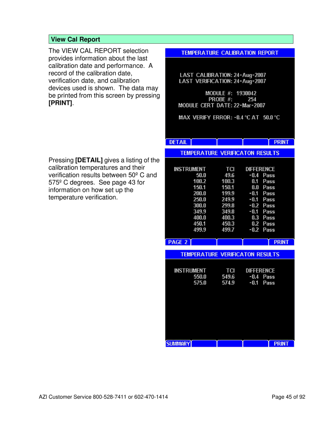 Arizona MAX-5000XL user manual View Cal Report 