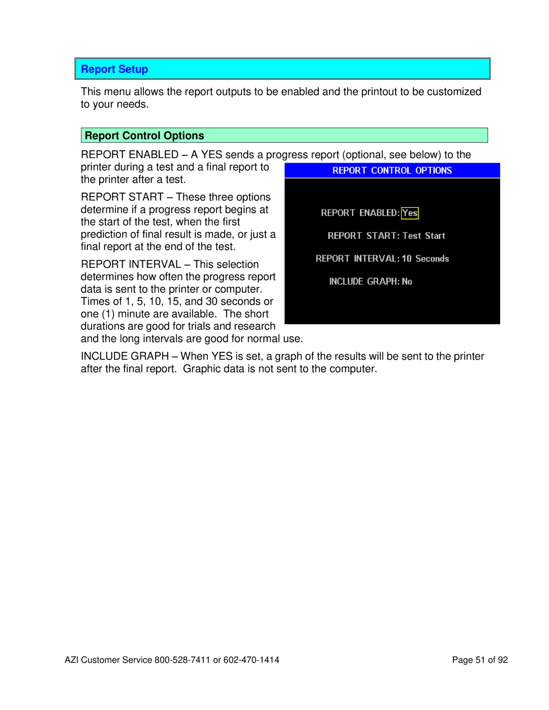 Arizona MAX-5000XL user manual Report Setup, Report Control Options 