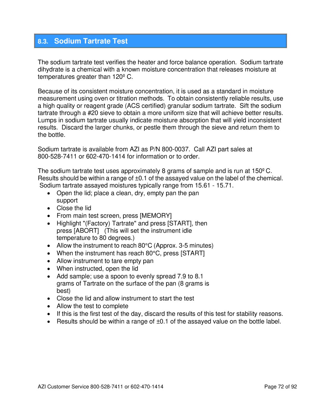 Arizona MAX-5000XL user manual Sodium Tartrate Test 