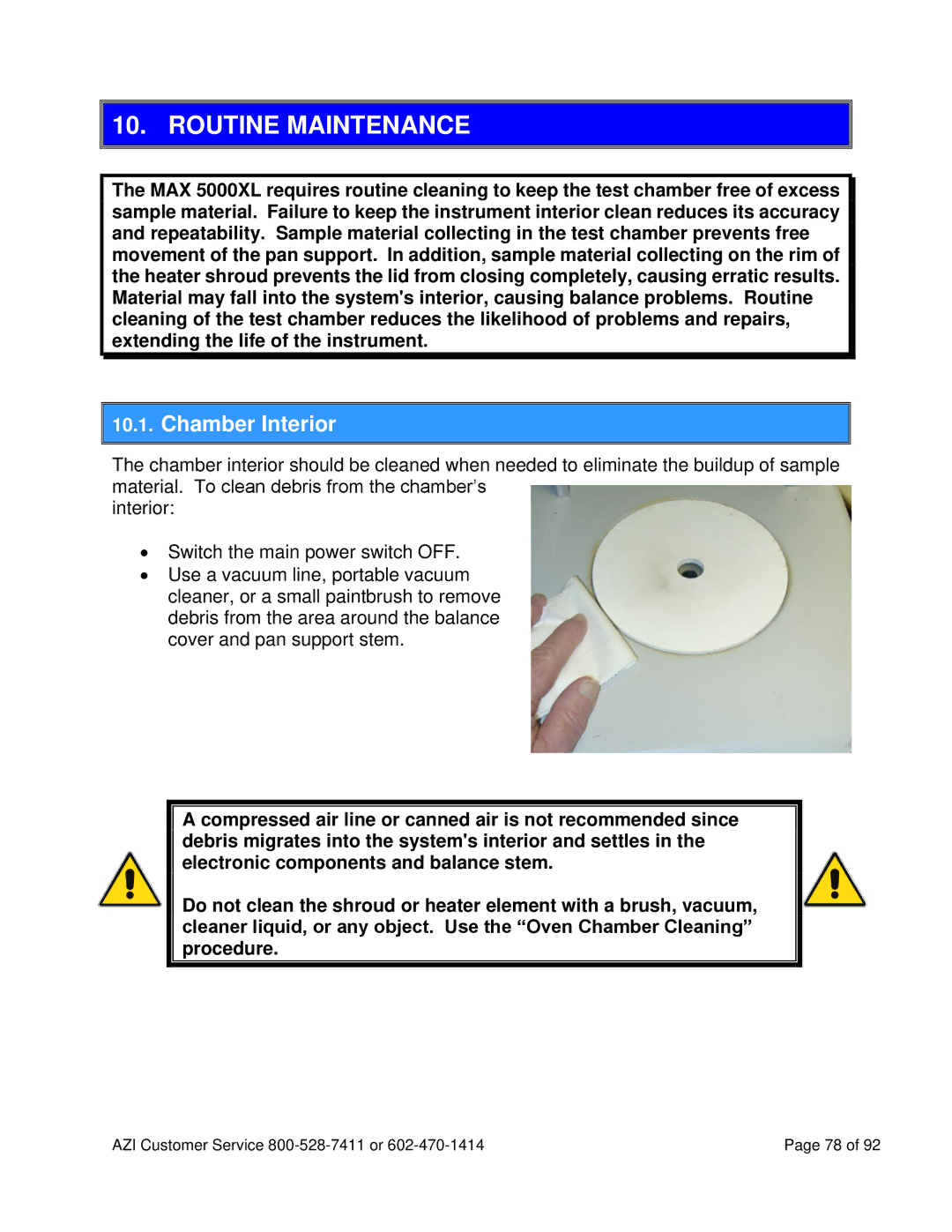 Arizona MAX-5000XL user manual Routine Maintenance, Chamber Interior 