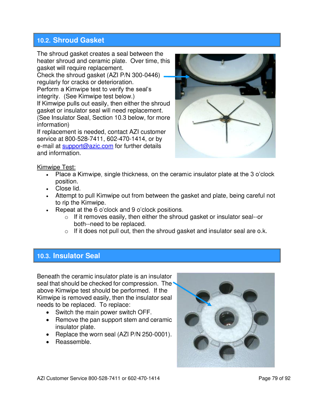 Arizona MAX-5000XL user manual Shroud Gasket, Insulator Seal 