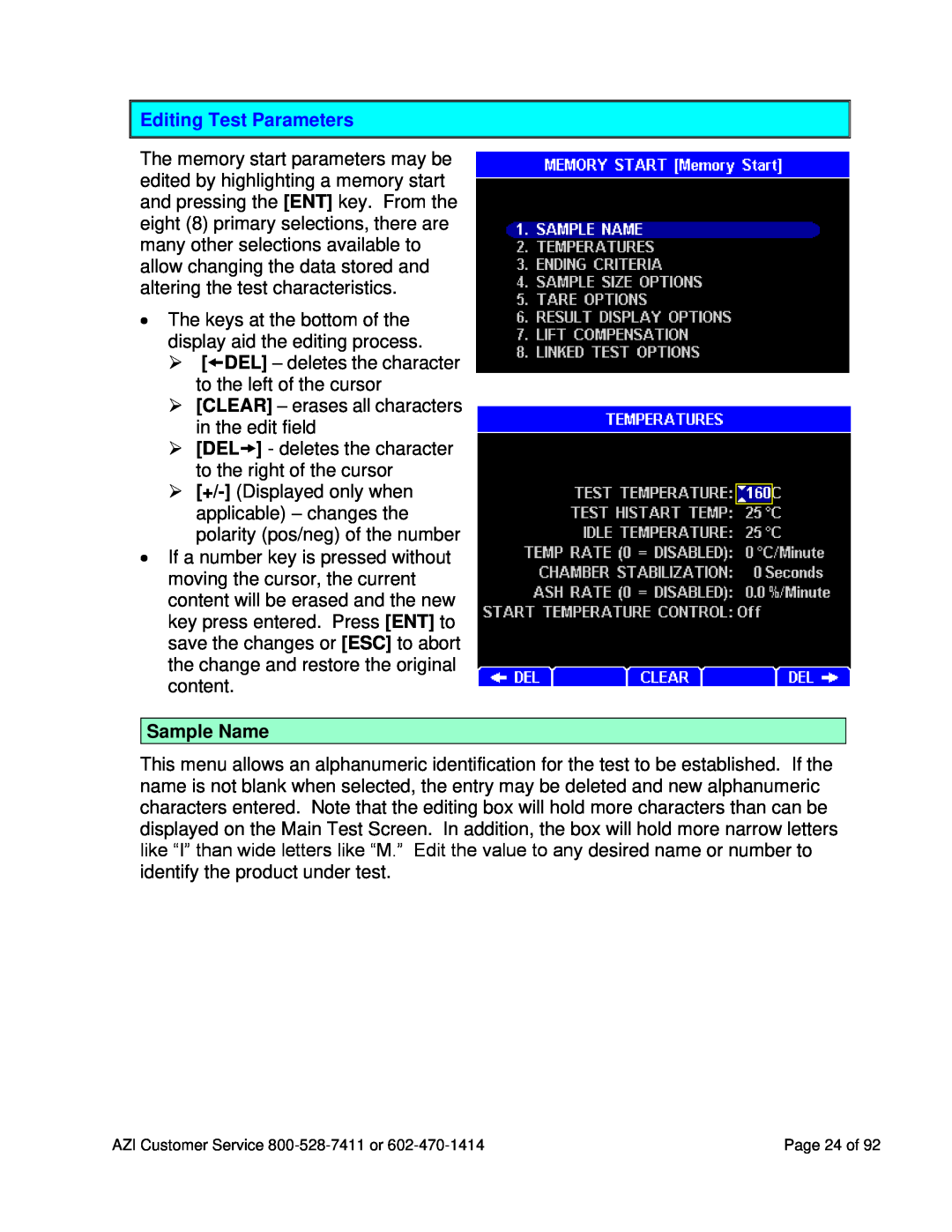 Arizona MAX-5000XL user manual Editing Test Parameters, Sample Name 