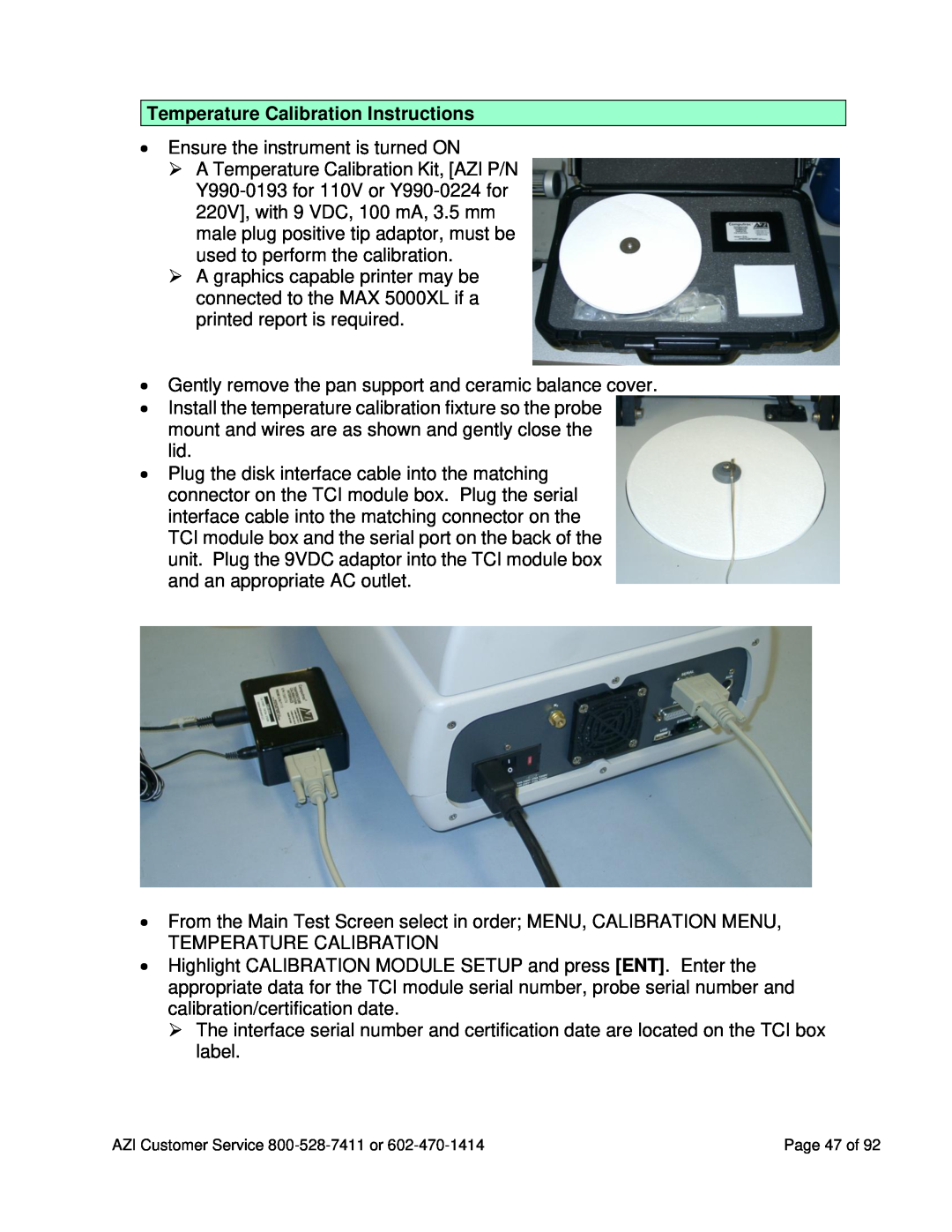 Arizona MAX-5000XL user manual Temperature Calibration Instructions 
