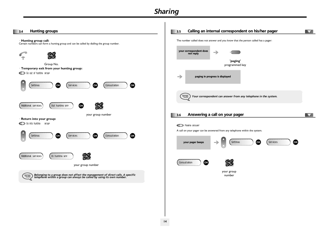 Arkon 4018 Sharing, Hunting groups, Calling an internal correspondent on his/her pager, Answering a call on your pager 