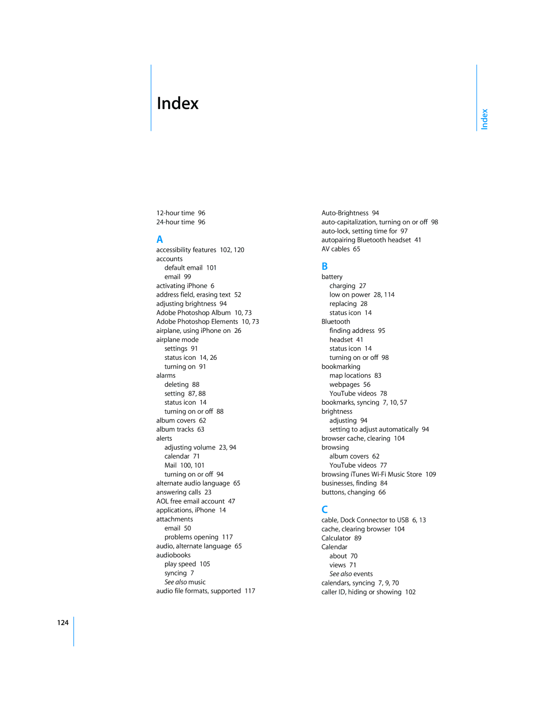 Arkon A1203 manual Index, 124 