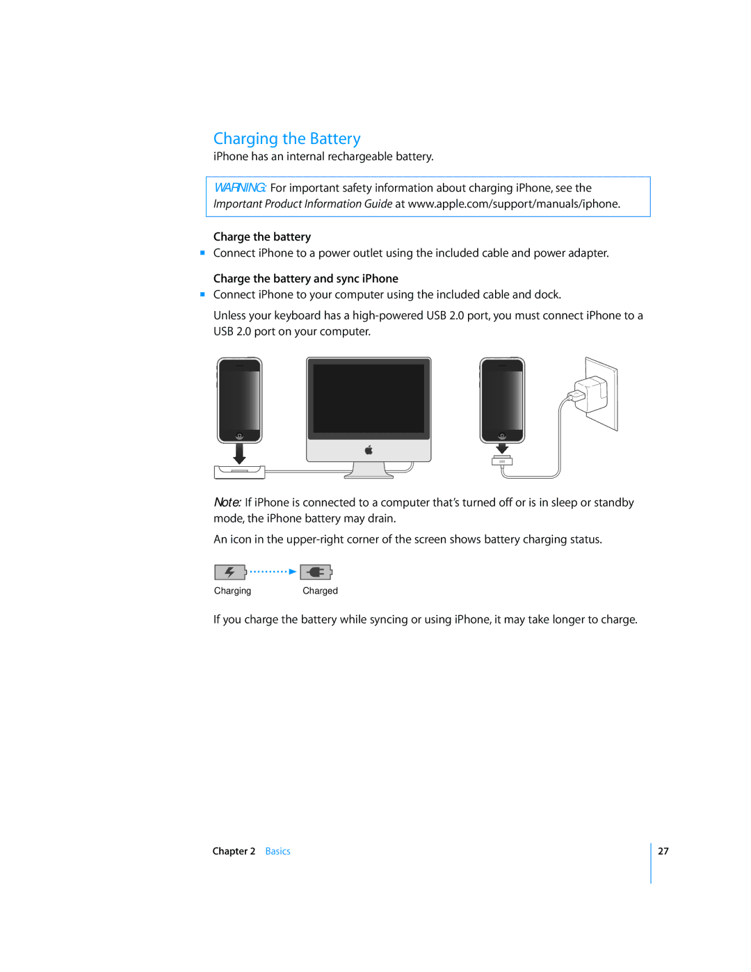 Arkon A1203 manual Charging the Battery, IPhone has an internal rechargeable battery, Charge the battery 