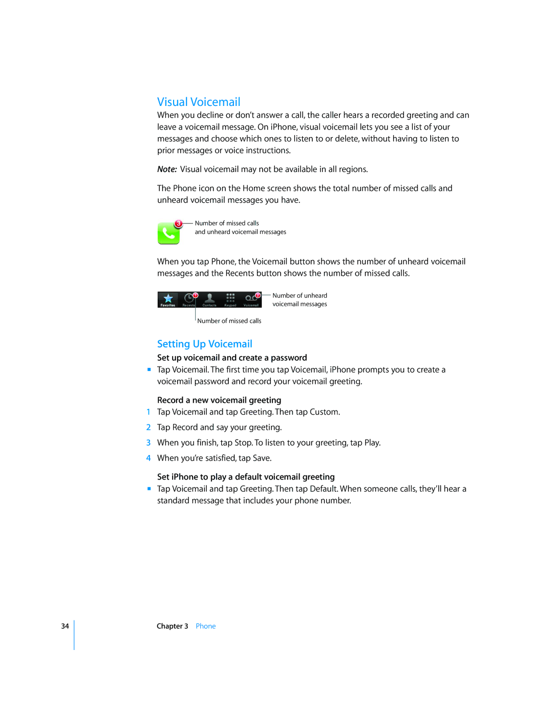 Arkon A1203 manual Visual Voicemail, Setting Up Voicemail, Set up voicemail and create a password 