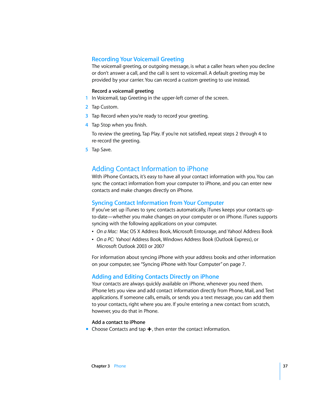 Arkon A1203 manual Adding Contact Information to iPhone, Recording Your Voicemail Greeting 