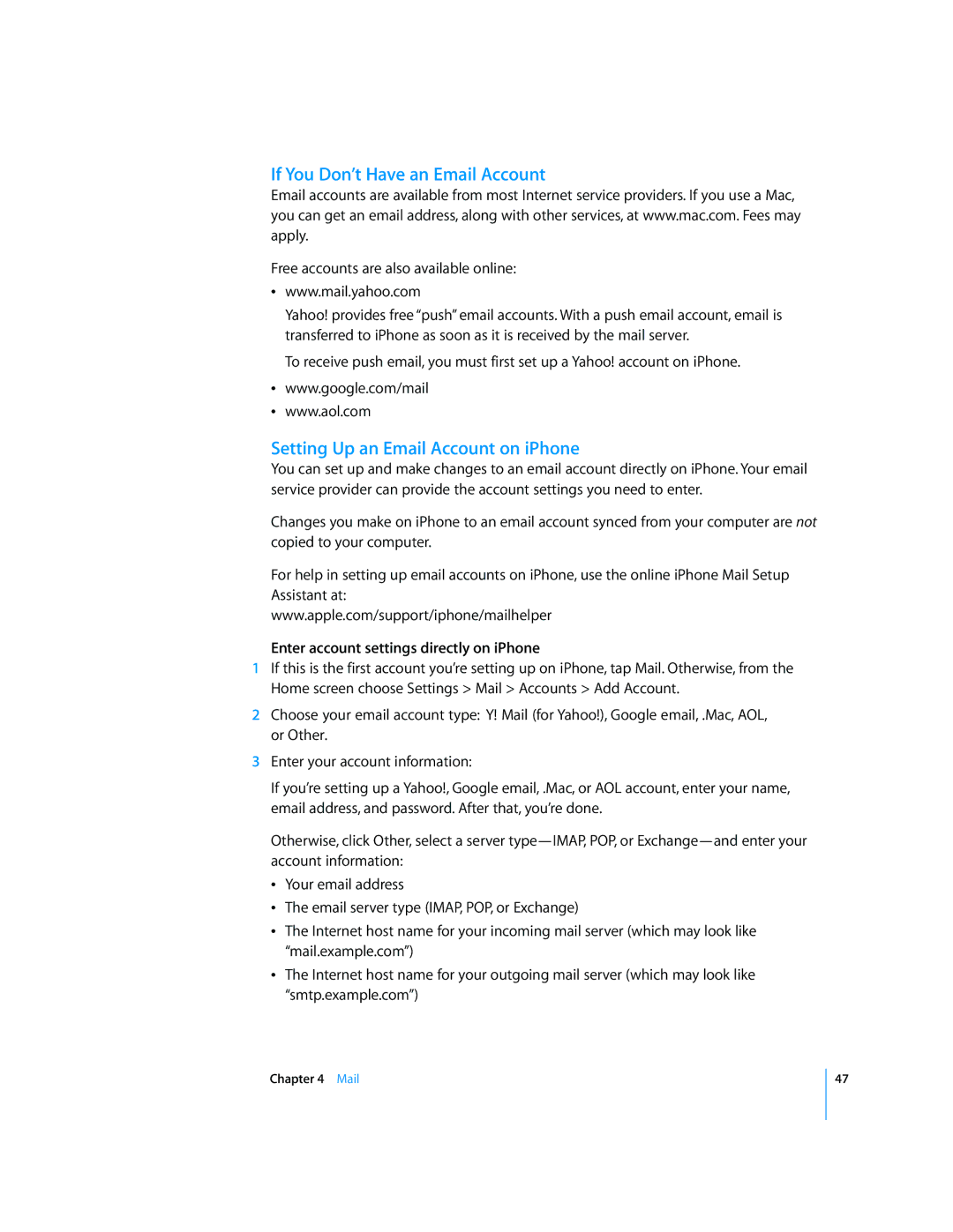 Arkon A1203 manual If You Don’t Have an Email Account, Setting Up an Email Account on iPhone 