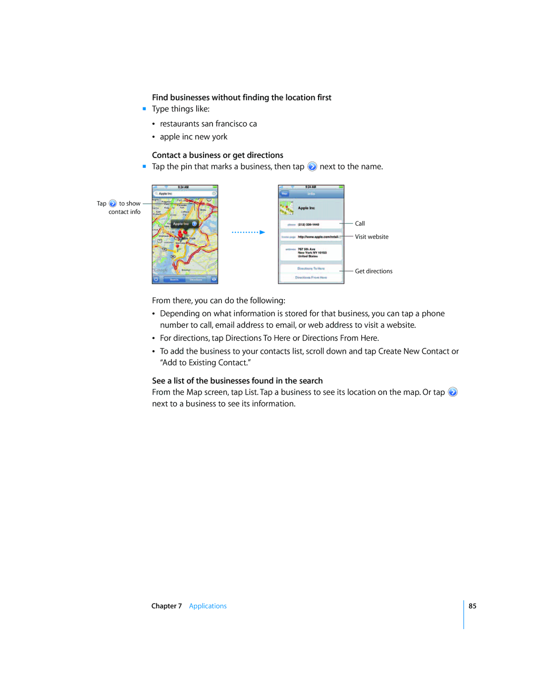 Arkon A1203 manual Find businesses without finding the location first, Contact a business or get directions 