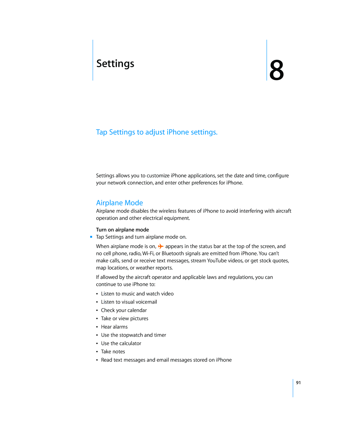 Arkon A1203 manual Tap Settings to adjust iPhone settings, Airplane Mode, Turn on airplane mode 